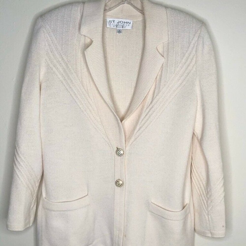 St John Cardigan Sweater Long Sleeve Pockets VTG
